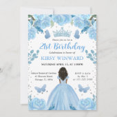 ライトブルードレスダークスキンプリンセス誕生日 招待状 (正面)