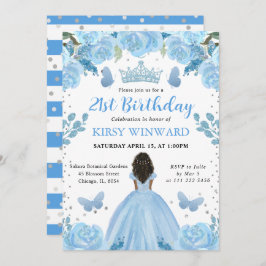 ライトブルードレスダークスキンプリンセス誕生日 招待状