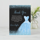 ライトブルードレスフェイクグリッタースウィート16誕生日 サンキューカード (スタンド正面)
