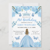 ライトブルードレスブロンドヘアプリンセス誕生日 招待状 (正面)