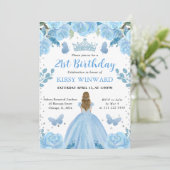 ライトブルードレスブロンドヘアプリンセス誕生日 招待状 (スタンド正面)