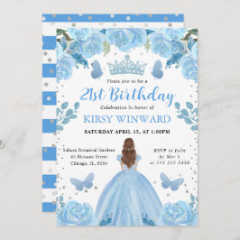 ライトブルードレスレッドヘアプリンセス誕生日 招待状