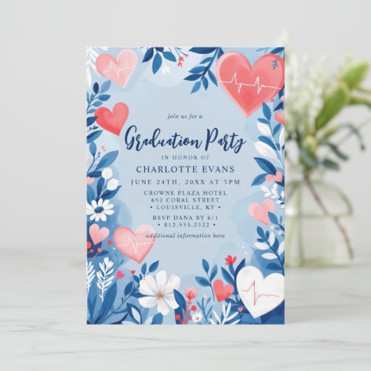 ライトブルーナースハートフローラ卒業写真 招待状 (スタンド正面)