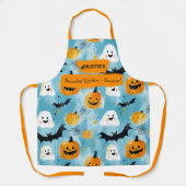 ライトブルーハロウィーン(幽霊、カボチャ、こうもり) エプロン (正面)