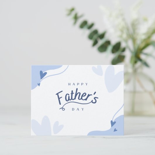 ライトブルーハートをテーマにしたハッピー・ファーザー・デー ポストカード (スタンド正面)