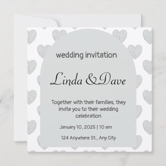 ライトブルーハートパターン結婚式招待状 招待状 (正面)