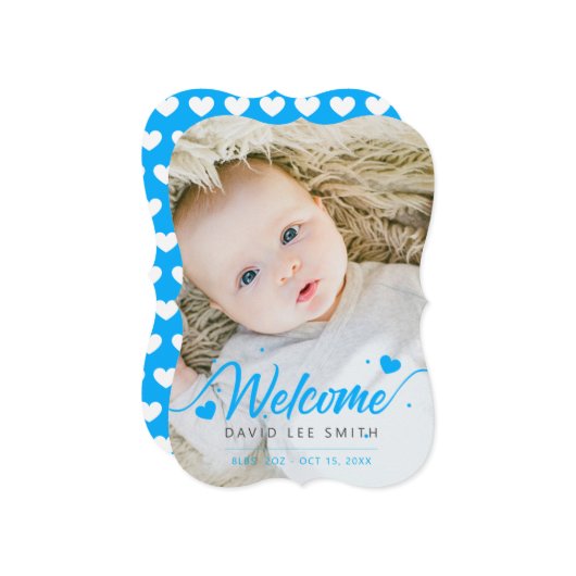 ライトブルーハートベビー誕生写真の発表 案内状 (正面/裏面インサイチュ)