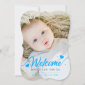 ライトブルーハートベビー誕生写真の発表 案内状 (正面)