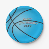 ライトブルーバスケットボールハッピーバースデー名 ペーパープレート (正面)