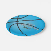 ライトブルーバスケットボールハッピーバースデー名 ペーパープレート (アングル)