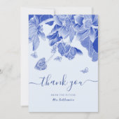 ライトブルーバタフライフラワーズブライダルシャワー サンキューカード (正面)