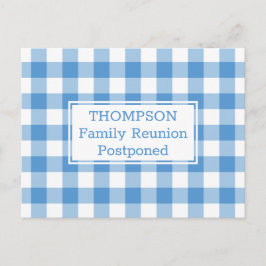 ライトブルーバッファローチェック延期された家族懇親会 案内ポストカード