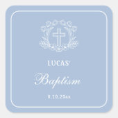ライトブルーバプテスマのシンプルなフローラルクロス スクエアシール (正面)