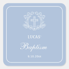 ライトブルーバプテスマのシンプルなフローラルクロス スクエアシール