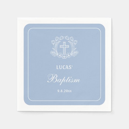 ライトブルーバプテスマのシンプルなフローラルクロス スタンダードカクテルナプキン (正面)