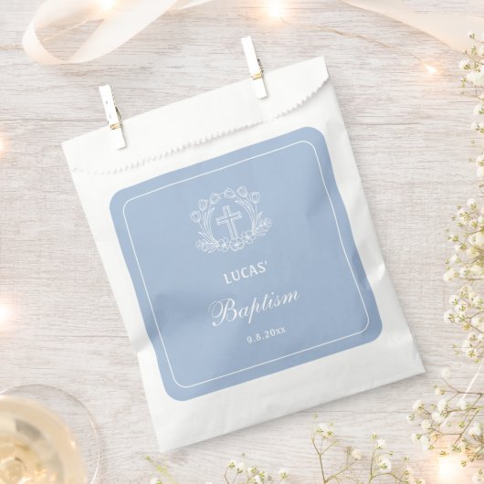 ライトブルーバプテスマのシンプルなフローラルクロス フェイバーバッグ (クリップ留めされた状態)