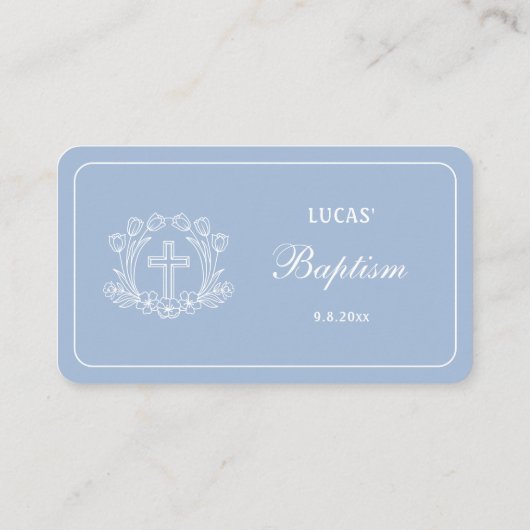 ライトブルーバプテスマのシンプルなフローラルクロス プレイスカード (裏面)