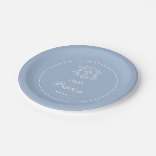 ライトブルーバプテスマのシンプルなフローラルクロス ペーパープレート (アングル)
