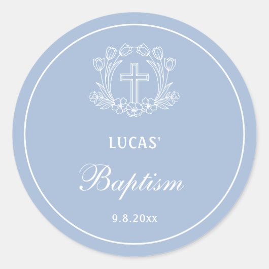 ライトブルーバプテスマのシンプルなフローラルクロス ラウンドシール (正面)