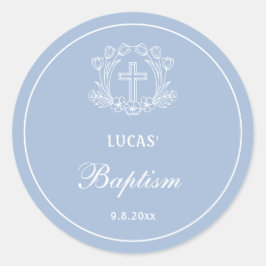 ライトブルーバプテスマのシンプルなフローラルクロス ラウンドシール