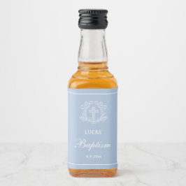 ライトブルーバプテスマのシンプルなフローラルクロス リキュールボトルラベル