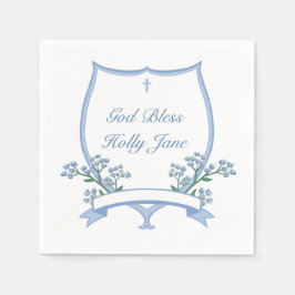 ライトブルーバプテスマ最初の聖体名クレスト スタンダードカクテルナプキン