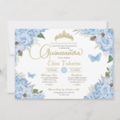 ライトブルーバラフローラティアラバタフライキンセアニェラ 招待状 (正面)