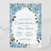 ライトブルーバラプリンセスキンセアニェラティ実在アラ 箔招待状 (正面)