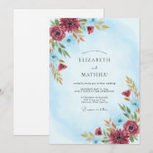 ライトブルーバランダイの優雅な冬の結婚式 招待状 (正面/裏面)