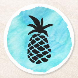 ライトブルーパイナップル ラウンドペーパーコースター