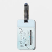 ライトブルーパックあなたバッグ結婚式日付を保存 ラゲッジタグ (裏面縦)