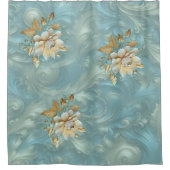 ライトブルーパレットオンザブロンズ金ゴールドBarogueデザイン シャワーカーテン (正面)