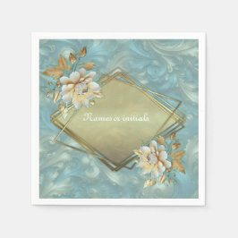 ライトブルーパレットオンザブロンズ金ゴールドBarogueデザイン スタンダードカクテルナプキン