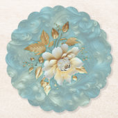 ライトブルーパレットオンザブロンズ金ゴールドBarogueデザイン ペーパーコースター (正面)