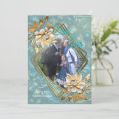 ライトブルーパレットオンザブロンズ金ゴールドBarogueデザイン 招待状 (スタンド正面)