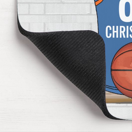 ライトブルーパーソナライズされたオレンジバスケットボールジャージー マウスパッド (コーナー)