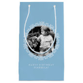 ライトブルーパーソナライズされたスファンシーワーズ写真フレーム スモールペーパーバッグ (正面)