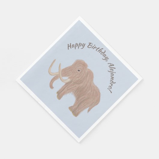 ライトブルーパーソナライズされたブラウンウールマンモス スタンダードランチョンナプキン (角)