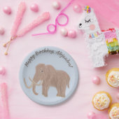 ライトブルーパーソナライズされたブラウンウールマンモス ペーパープレート (パーティー)