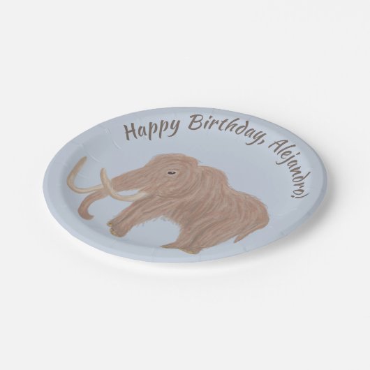 ライトブルーパーソナライズされたブラウンウールマンモス ペーパープレート (アングル)
