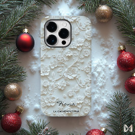 ライトブルーパーソナライズされた刺繍フローラ引用文 Case-Mate iPhone 14 PROケース