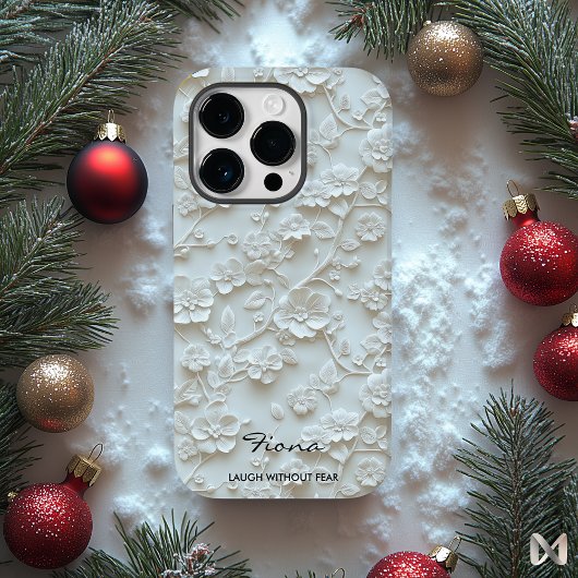 ライトブルーパーソナライズされた刺繍フローラ引用文 Case-Mate iPhoneケース