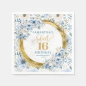 ライトブルーパーソナライズされたSweet sixteenグリッター スタンダードカクテルナプキン (正面)