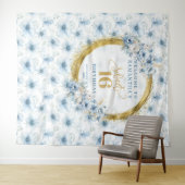 ライトブルーパーソナライズされたSweet sixteen金ゴールドグリッター タペストリー (インサイチュ(横))