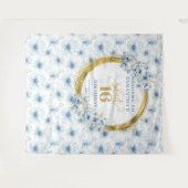 ライトブルーパーソナライズされたSweet sixteen金ゴールドグリッター タペストリー (正面(横))