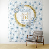 ライトブルーパーソナライズされたSweet sixteen金ゴールドグリッター タペストリー (インサイチュ)