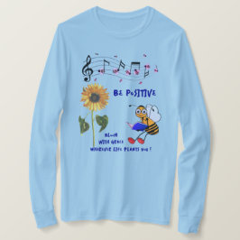 ライトブルーヒマワリ前向きミツバチ Tシャツ