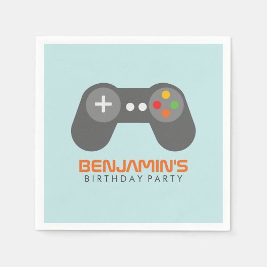 ライトブルービデオゲームコントローラ誕生日 スタンダードカクテルナプキン (正面)