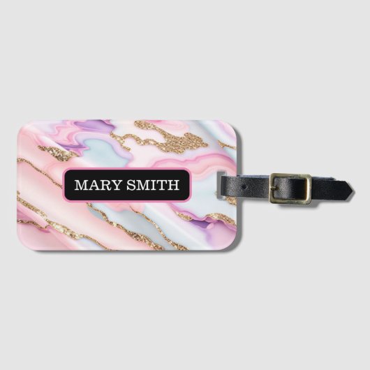 ライトブルーピンクアゲートマーブルコレクシモダンョン ラゲッジタグ (正面横)