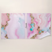 ライトブルーピンクアゲートマーブルコレクシ人気があるョン ビーチタオル (正面)